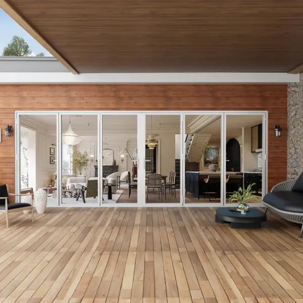6 Panel Center Opening Outswing Double Tempered Glass White Aluminum Folding Patio Door