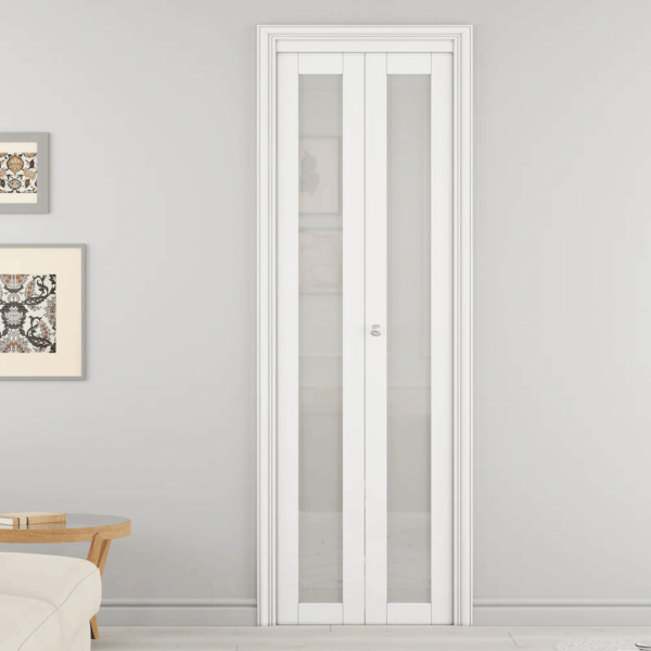 1-Lite Mirror Bifold Door with Hardware Kit & Knob, Solid Core MDF Wood & PVC Covered Finished, White