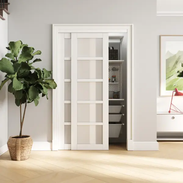 6-Lite Frosted Glass Pocket Door with Hardware Kit