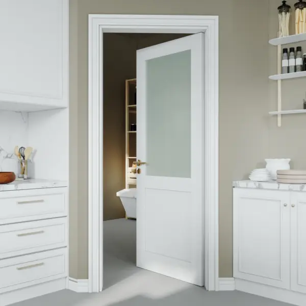 Half Lite Frosted Glass Door Slab with/without Prehung Kit, White