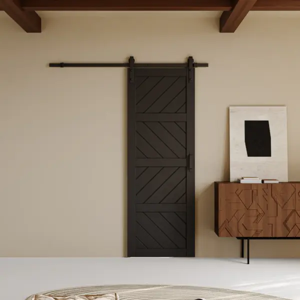 Sliding Barn Door, 4 Waves Style, Solid Core MDF Wood & PVC Covered Finished