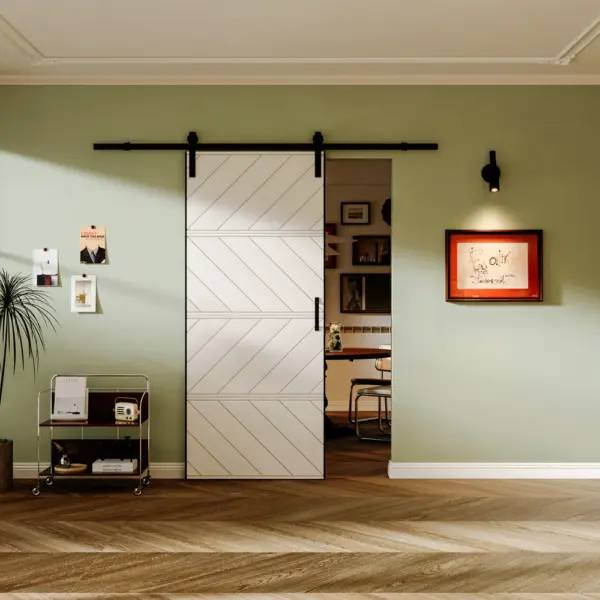 Sliding Barn Door, Aluminum Frame, 4 Waves Style, Solid Core MDF Wood & PVC Covered Finished