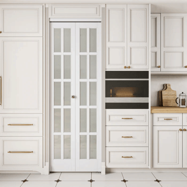 10-Lite Tempered Frosted Glass Closet Bifold Door with Hardware Kit & Knob, Solid Core MDF Wood & PVC Covered Finished, White