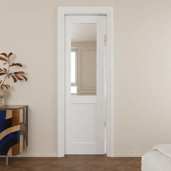 Half-Lite Mirror Pocket Door with Hardware Kit, Soft Close & Frame