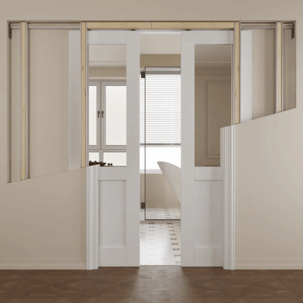 Half Lite Mirror Bifold Sliding Barn Door, Prefinished & Paintable Surface with Hardware Kit