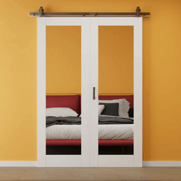 Lite Mirror Bifold Sliding Barn Door, Prefinished & Paintable Surface with Hardware Kit