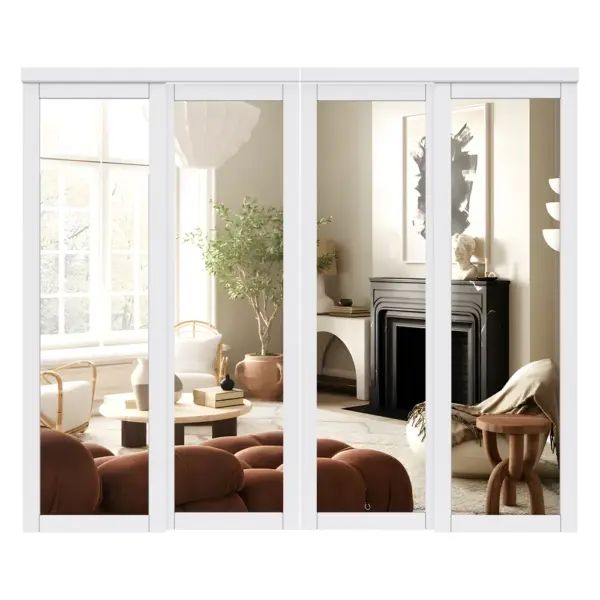 Mirror Bypass Sliding Closet Door with Hardware Kit, Solid Core MDF Wood Prefinished & Primed, White