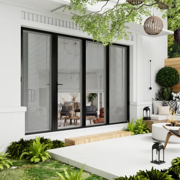 Black-4 Panel Center Opening Outswing Double Louver Aluminum Folding Patio Door